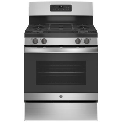 GE 30 in. Freestanding Gas Range with 4 Sealed Burners, 5.0 Cu. Ft. Single Oven & Storage Drawer - Stainless Steel | JGB645SEKSS
