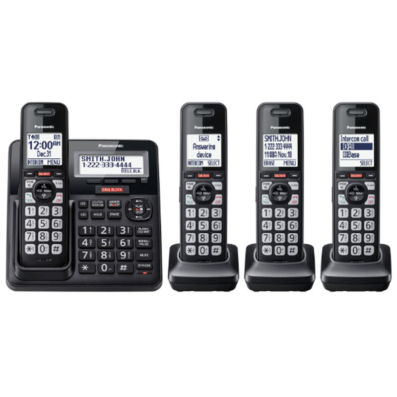 Panasonic Cordless Phone with Advanced Call Block, One-Ring Scam Alert, and  2-Way Recording with Answering Machine, 4 Handsets - Black