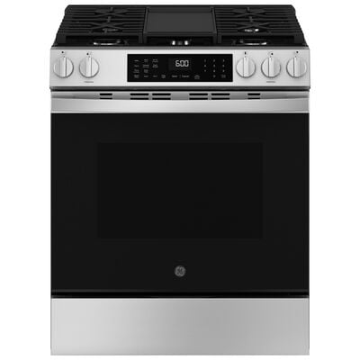 GE 30 in. 5.3 cu. ft. Smart Air Fry Convection Oven Slide-In Natural Gas Range with 5 Sealed Burners & Griddle - Fingerprint Resistant Stainless | GGS600AVFS