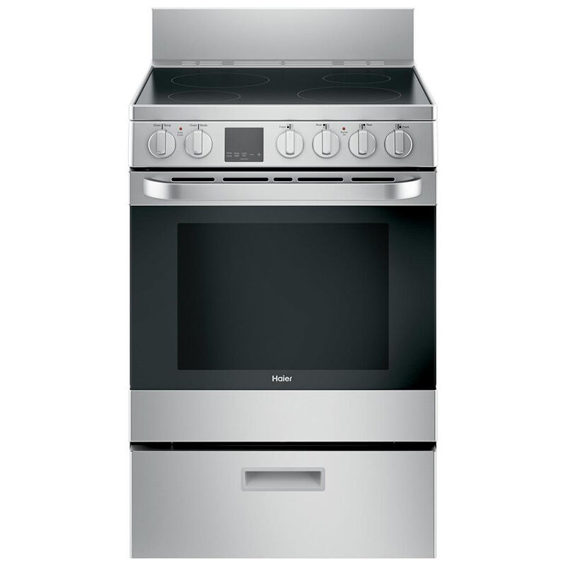 GE 24 in. 2.9 cu. ft. Convection Oven Freestanding Electric Range with 4  Smoothtop Burners - Stainless Steel