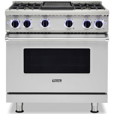 Viking 36 in. 5.1 cu. ft. Convection Oven Freestanding LP Gas Range with 4 Sealed Burners & Griddle - Stainless Steel | VGR73624GSSL