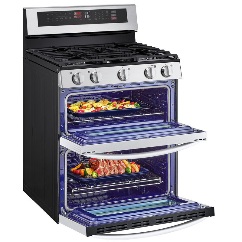 LG 30 in. 6.9 cu. ft. Smart Air Fry Convection Double Oven Freestanding Natural Gas Range with 5 Sealed Burners - Stainless Steel, , hires