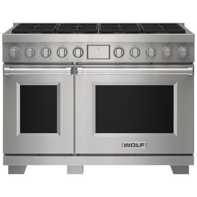 Wolf 48 in. 7.8 cu. ft. Convection Double Oven Freestanding Dual Fuel Range with 8 Sealed Burners - Stainless Steel | DF48850-S-P