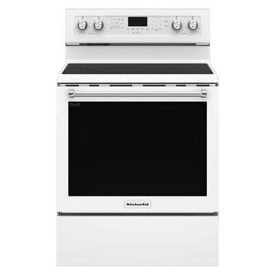 KitchenAid 30 in. 6.4 cu. ft. Convection Oven Freestanding Electric Range with 5 Smoothtop Burners - White | KFEG500EWH