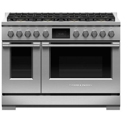 Fisher & Paykel Pro Series 9 48 in. 6.9 cu. ft. Smart Air Fry Convection Double Oven Freestanding Natural Gas Dual Fuel Range with 8 Sealed Burners - Stainless Steel | RDV3488N