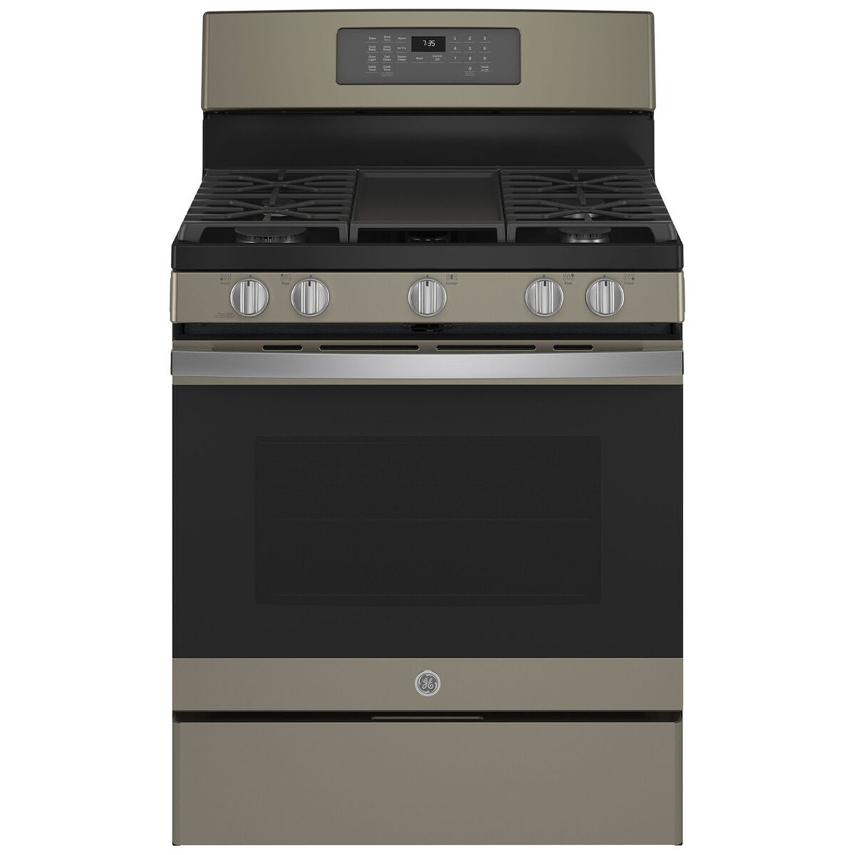 GE 30 in. 5.0 cu. ft. Air Fry Convection Oven Freestanding Gas Range with 5  Sealed Burners u0026 Griddle - Slate