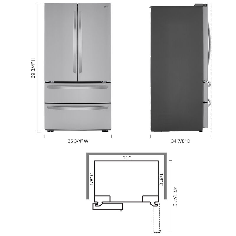 LG 36 in. 26.9 cu. ft. 4-Door French Door Refrigerator with Internal Water Dispenser - Stainless Steel, , hires