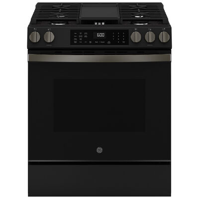 GE 30 in. 5.3 cu. ft. Smart Air Fry Convection Oven Slide-In Natural Gas Range with 5 Sealed Burners & Griddle - Black Slate | GGS600AVDS