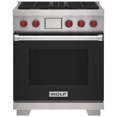 Wolf 30 in. 5.1 cu. ft. Smart Convection Oven Freestanding Natural Gas Dual Fuel Range with 4 Sealed Burners - Powder-Coated Black | DF30450-BK-P