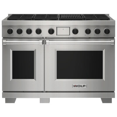 Wolf 48 in. 7.8 cu. ft. Smart Convection Double Oven Freestanding Dual Fuel Range with 6 Sealed Burners - Stainless Steel | DF48650C-S-P