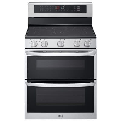 LG 30 in. 7.3 cu. ft. Smart Air Fry Convection Double Oven Freestanding Electric Range with 5 Radiant Burners - Stainless Steel | LDEL7324SE