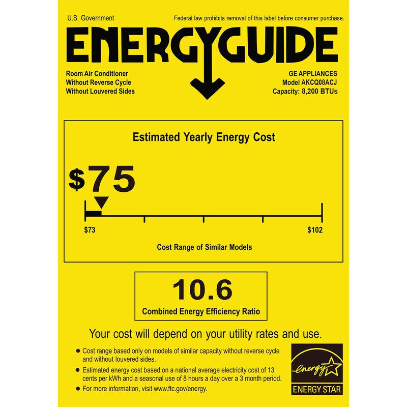 GE 8,300 BTU Through-the-Wall Air Conditioner with 3 Fan Speeds, Sleep Mode & Remote Control - White, , hires