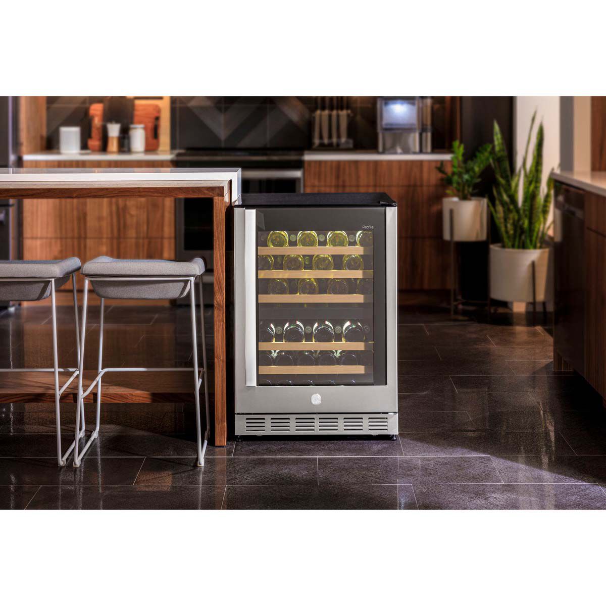 GE 24 in. Undercounter Wine Cooler with Dual Zones & 44 Bottle Capacity -  Stainless Steel
