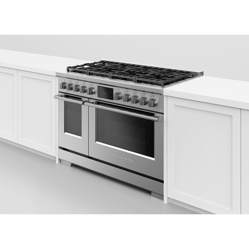 Fisher & Paykel Pro Series 9 48 in. 6.9 cu. ft. Smart Air Fry Convection Double Oven Freestanding Natural Gas Dual Fuel Range with 8 Sealed Burners - Stainless Steel, , hires