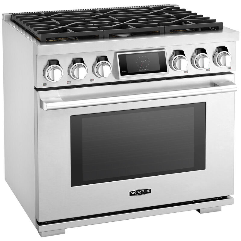 Signature Kitchen Suite 36 in. 6.3 cu. ft. Smart Convection Oven Freestanding Natural Gas Dual Fuel Range with 6 Sealed Burners - Stainless Steel, , hires