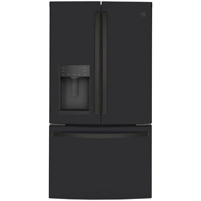 GE 36 in. 22.1 cu. ft. Counter Depth French Door Refrigerator with External Ice & Water Dispenser - Black Slate | GYE22GENDS