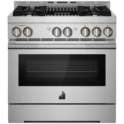 JennAir Rise Series 36 in. 5.1 cu. ft. Smart Convection Oven Freestanding Gas Range with 4 Sealed Burners & Grill - Stainless Steel | JGRP636HL