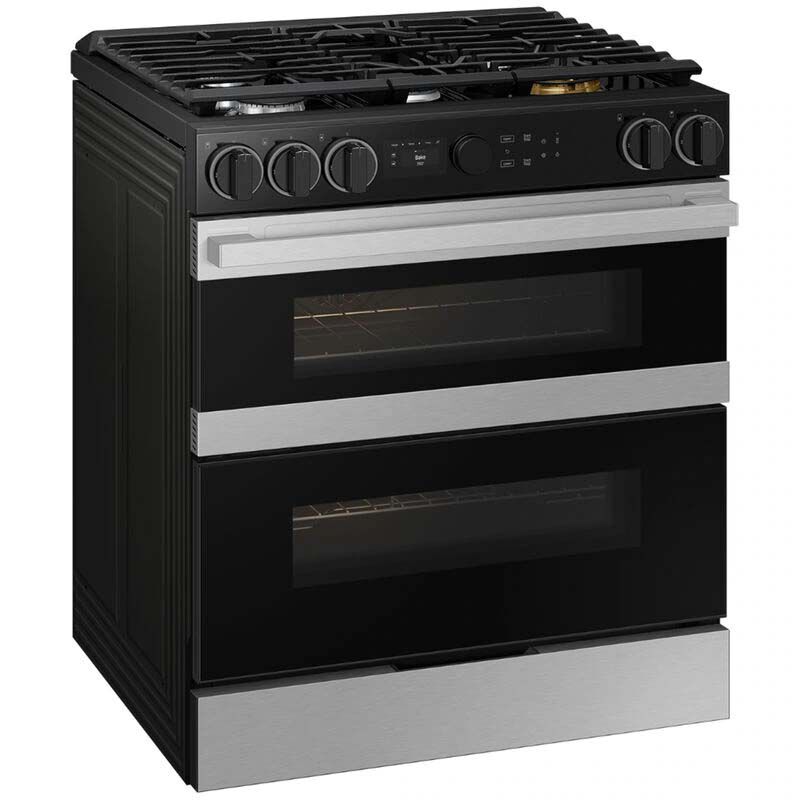 Samsung Bespoke 30 in. 6.1 cu. ft. Smart Air Fry Convection Double Oven Slide-In Natural Gas Dual Fuel Range with 5 Sealed Burners & Griddle - Stainless Steel, , hires