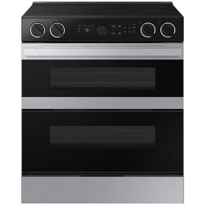 Samsung Bespoke 30 in. 6.1 cu. ft. Smart Air Fry Convection Double Oven Slide-In Electric Range with 5 Smoothtop Burners - Stainless Steel | NSE6DG8550SR