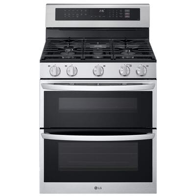 LG 30 in. 6.9 cu. ft. Smart Air Fry Convection Double Oven Freestanding Natural Gas Range with 5 Sealed Burners - Stainless Steel | LDGL6924S