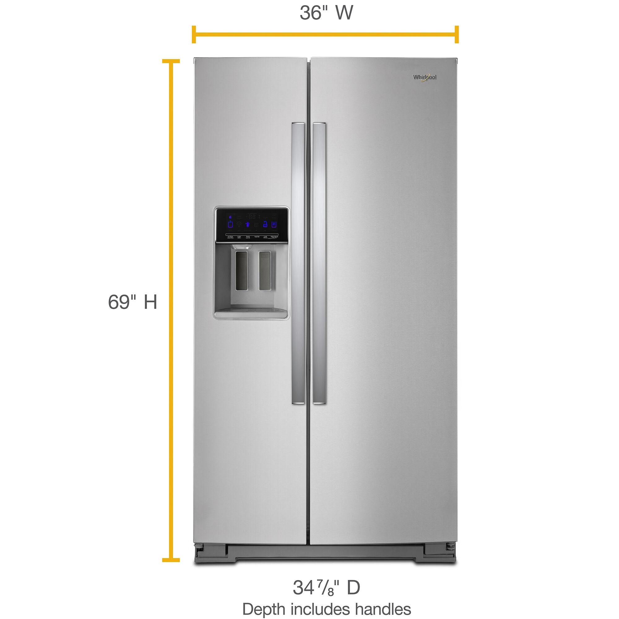 Whirlpool 36 in. 28.5 cu. ft. Side-by-Side Refrigerator with External Ice &  Water Dispenser- Stainless Steel