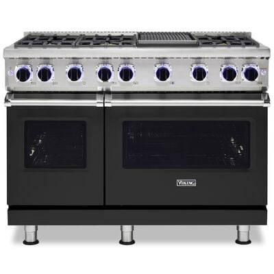 Viking 7 Series 48 in. 6.1 cu. ft. Convection Double Oven Freestanding Gas Range with 6 Sealed Burners & Griddle - Cast Black | VGR74826GCS