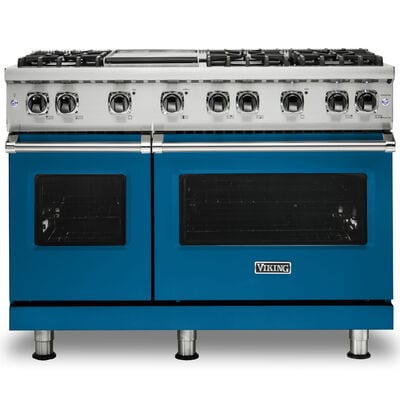 Viking 5 Series 48 in. 6.1 cu. ft. Convection Double Oven Freestanding Gas Range with 6 Sealed Burners & Griddle - Alluvial Blue | VGR5486GAB