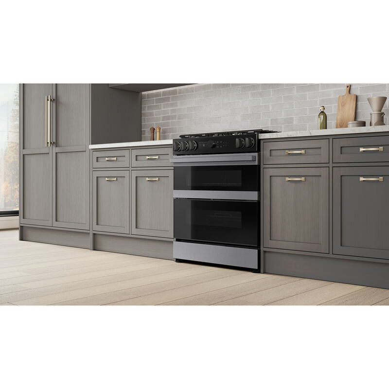 Samsung Bespoke 30 in. 6.1 cu. ft. Smart Air Fry Convection Double Oven Slide-In Natural Gas Dual Fuel Range with 5 Sealed Burners & Griddle - Stainless Steel, , hires