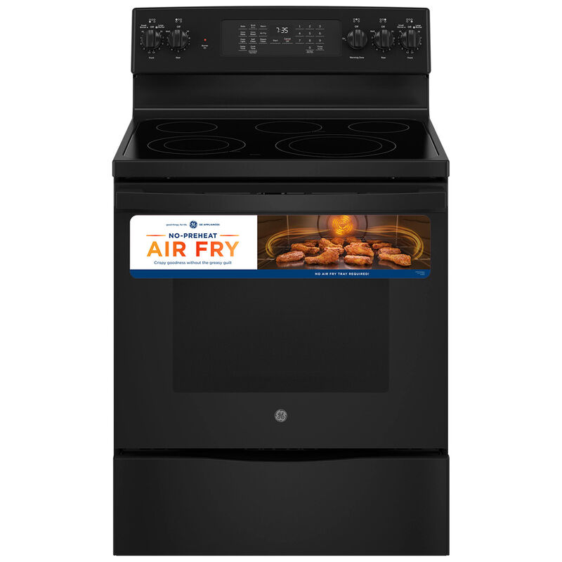 GE 30 in. 5.3 cu. ft. Air Fry Convection Oven Freestanding Electric Range  with 5 Smoothtop Burners - Black