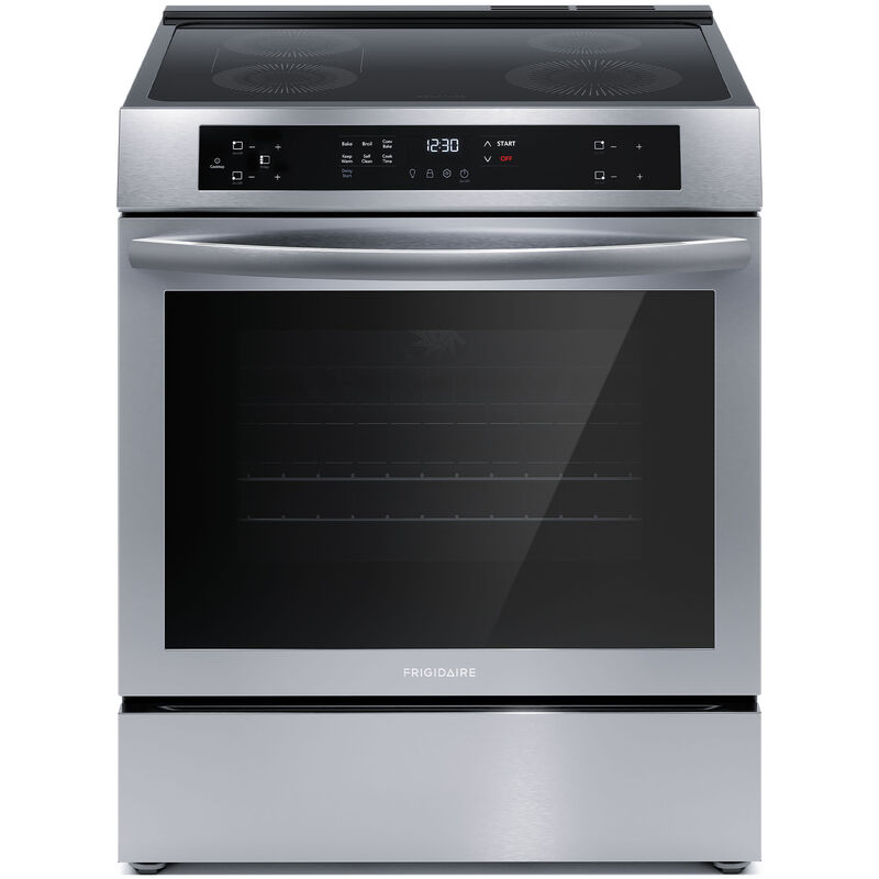 Frigidaire 30-in Glass Top 5 Burners 5.3-cu ft Steam Cleaning Slide-in Electric  Range (Stainless Steel) in the Single Oven Electric Ranges department at