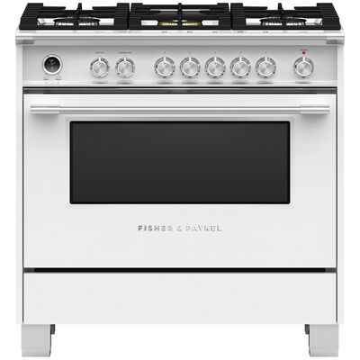 Fisher & Paykel Series 9 Classic 36 in. 4.9 cu. ft. Convection Oven Freestanding Dual Fuel Range with 5 Sealed Burners - White | OR36SCG6W1