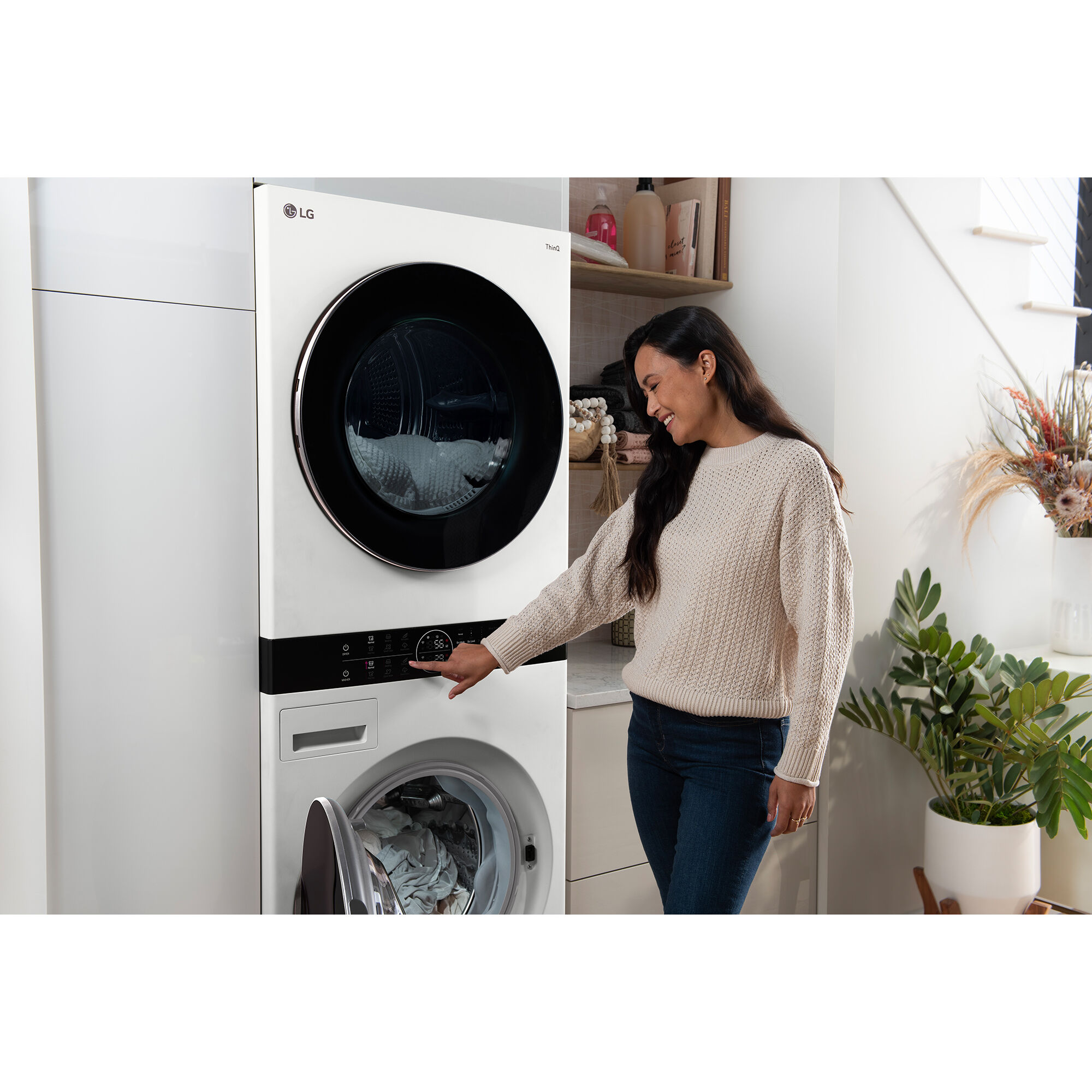 LG 27 in. 5.0 cu. ft. Smart Electric Front Load Ventless WashTower with  Center Control, AI Sensor Dry, Sanitize & Steam Cycle - White