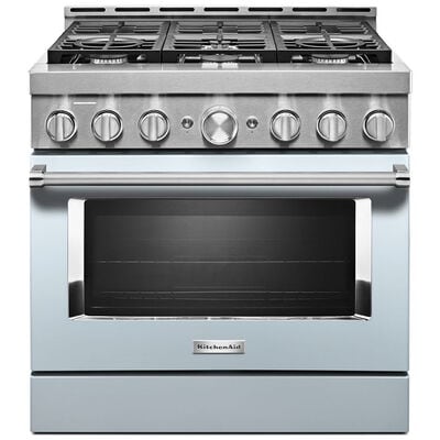 KitchenAid 36 in. 5.1 cu. ft. Smart Convection Oven Freestanding Gas Range with 6 Sealed Burners - Misty Blue | KFGC506JMB