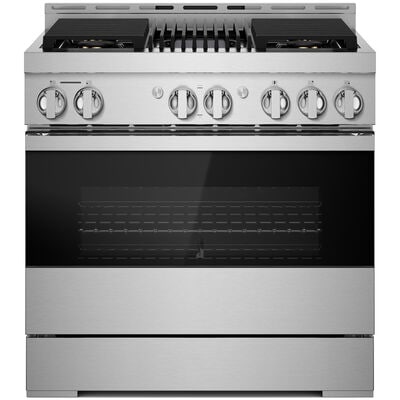 JennAir Noir Series 36 in. 5.1 cu. ft. Smart Convection Oven Freestanding Gas Range with 4 Sealed Burners & Grill - Stainless Steel | JGRP636HM