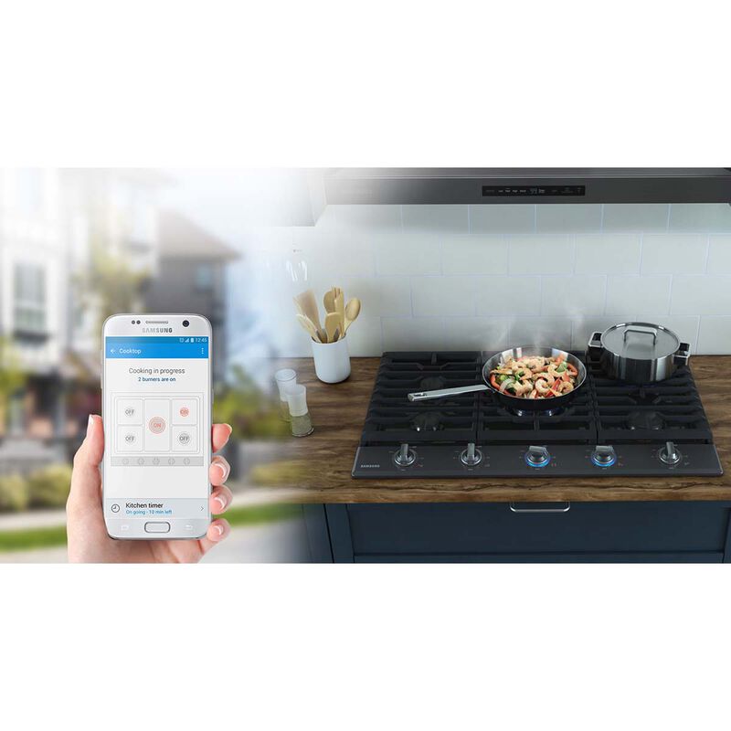 Samsung 36 in. 5-Burner Smart Natural Gas Cooktop with Bluetooth, Griddle, Simmer Burner & Power Burner - Black Stainless Steel, Black Stainless, hires