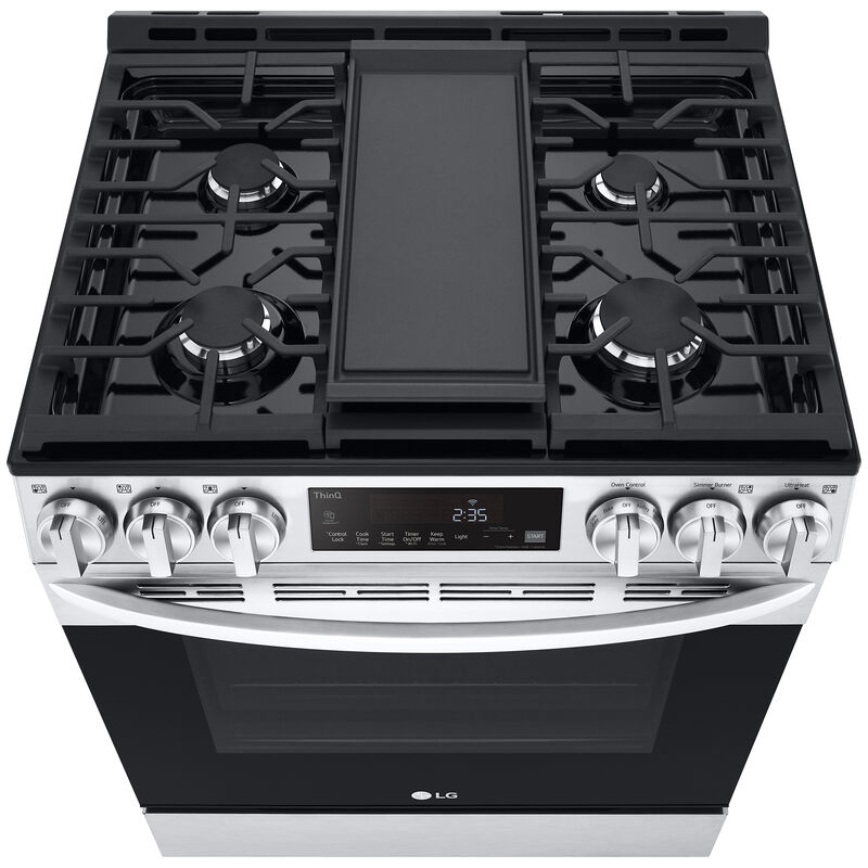 LG InstaView with Air Fry 30-in 5 Burners 6.3-cu ft Self-cleaning Air Fry  Convection Oven Slide-in Natural Gas Range (Printproof Black Stainless  Steel) in the Single Oven Gas Ranges department at