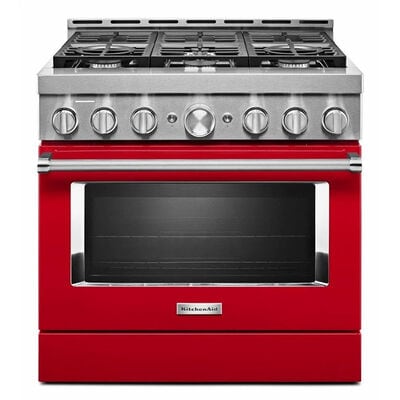 KitchenAid 36 in. 5.1 cu. ft. Smart Convection Oven Freestanding LP Gas Range with 6 Sealed Burners - Passion Red | KFGC506JPA