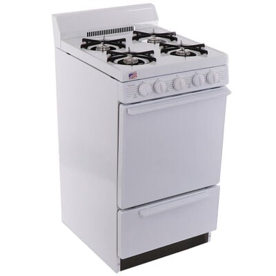 Premier 20" Freestanding Gas Range with 4 Open Burners, 2.4 Cu. Ft. Single Oven & Broiler Drawer - White | SAK1000