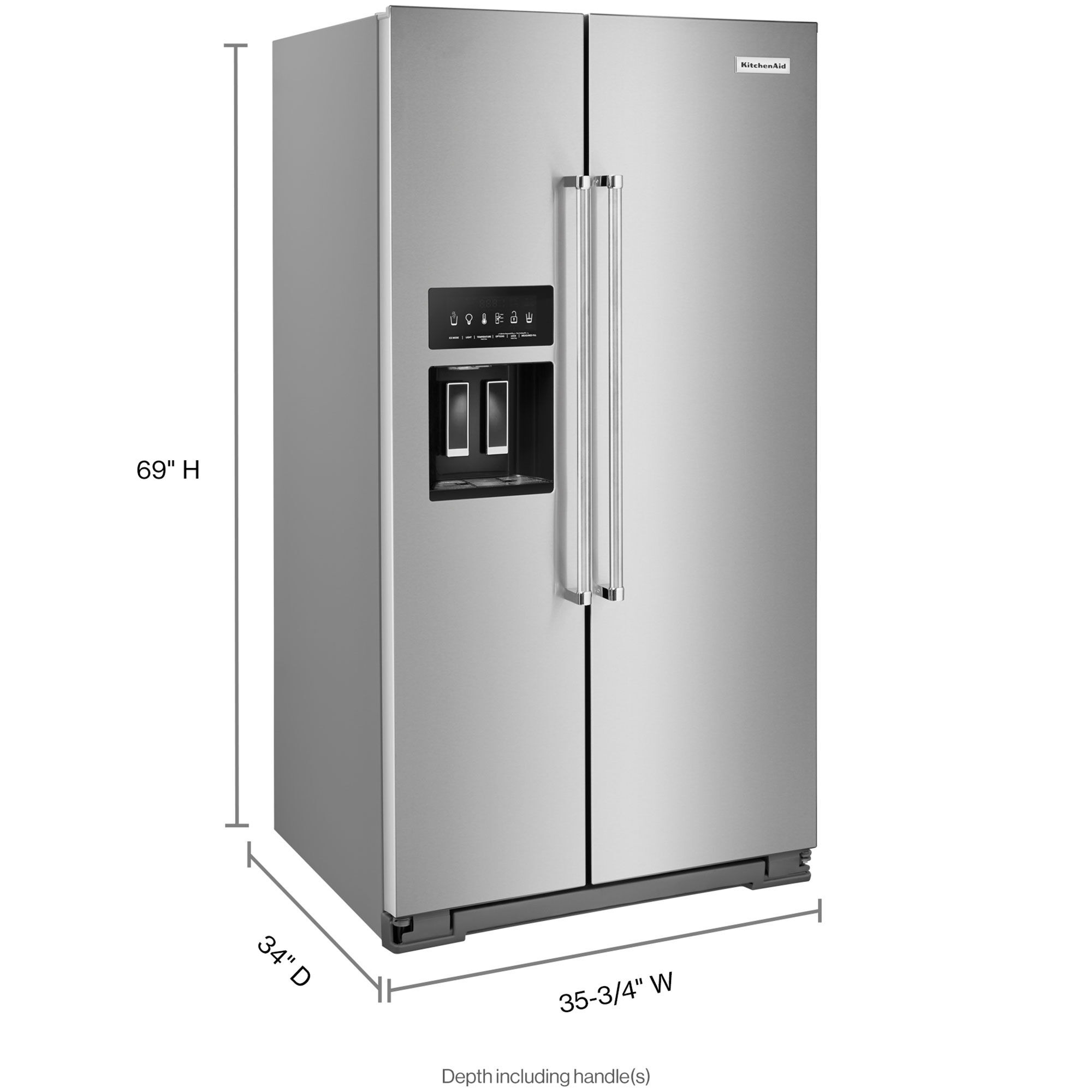 KitchenAid 36 in. 24.8 cu. ft. Side-by-Side Refrigerator With External Ice  & Water Dispenser - Stainless Steel