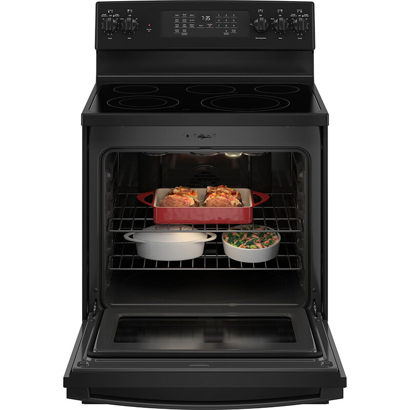 GE 30 in. 5.3 cu. ft. Air Fry Convection Oven Freestanding Electric Range  with 5 Smoothtop Burners - Black