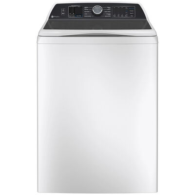 GE Profile 28 in. 5.3 cu. ft. Smart Top Load Washer with Agitator, Smarter Wash Technology, FlexDispense & Sanitize with Oxi - White | PTW705BSTWS