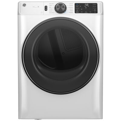 GE 28 in. 7.8 cu. ft. Smart Stackable Gas Dryer with Sensor Dry, Sanitize & Steam Cycle - White | GFD65GSSVWW