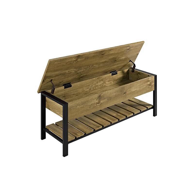 Walker Edison 48 Open Top Farmhouse Storage Bench With Shoe Shelf Barnwood Pcrichard Com Rl48pcsbbw