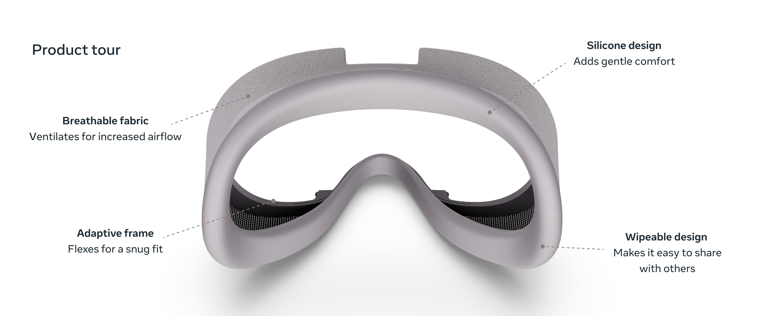 Meta Quest 3S Breathable Facial Interface. Product tour details.