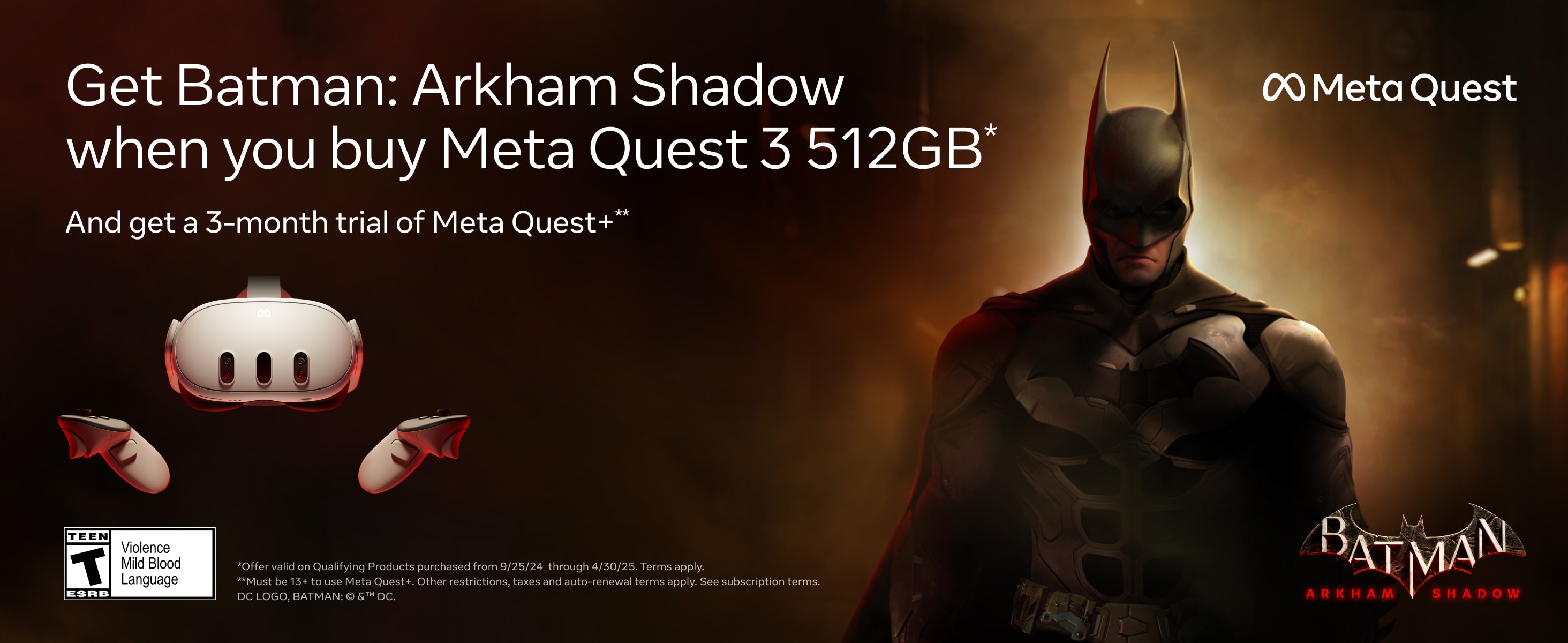 Meta Quest 3 512GB - Get Batman: Arkham Shadow when you buy Meta Quest 3 512GB. Limited offer, terms and exclusions apply