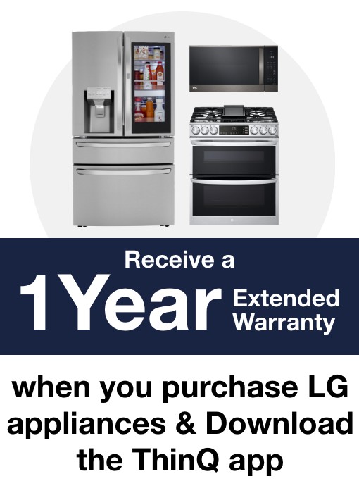 Receive a 1 year extended warranty when you purchase a LG appliance and download the Thinq app 