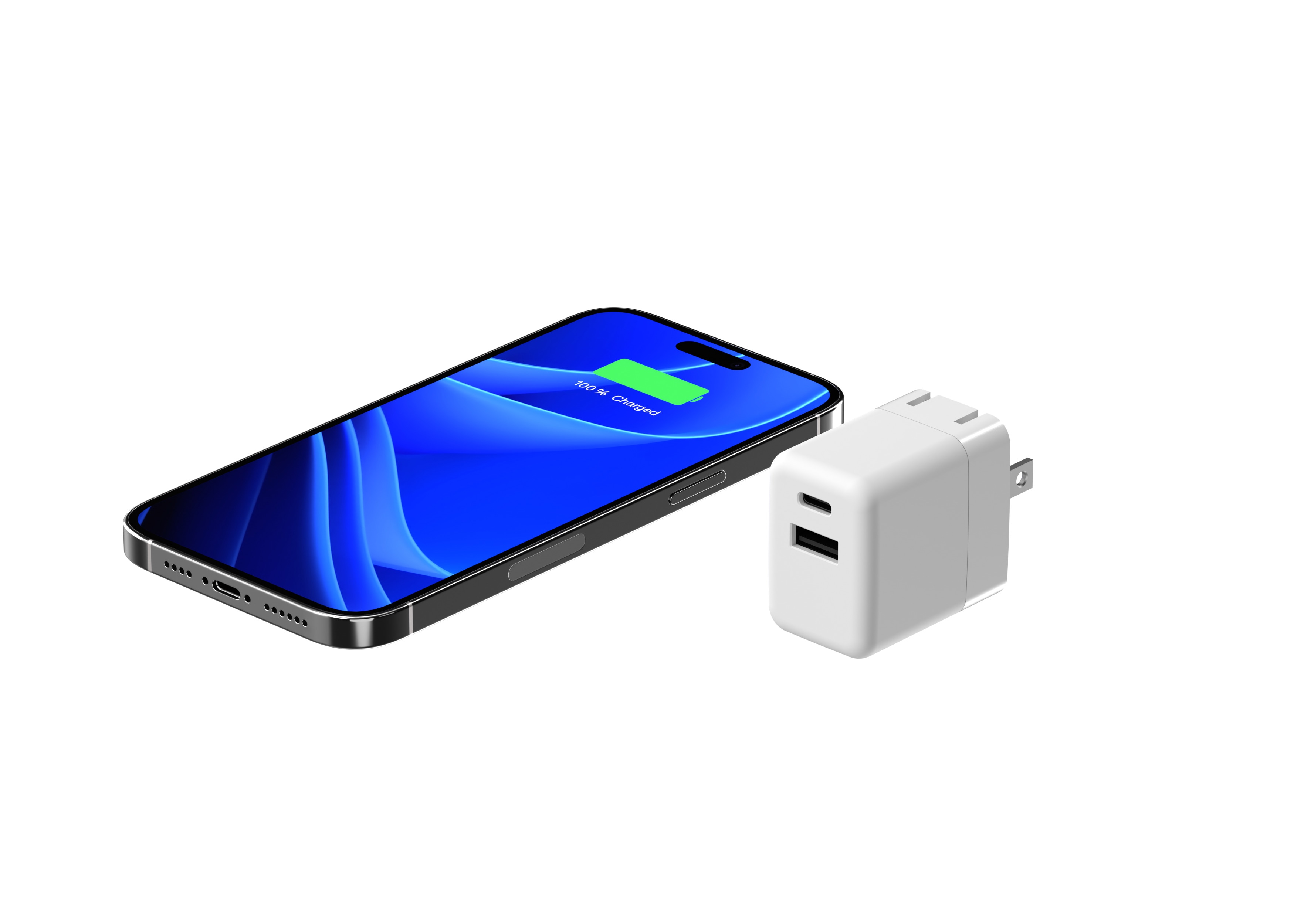 PhoneSuit Novo USB Hybrid Wall Adapter - 30W, next to iPhone