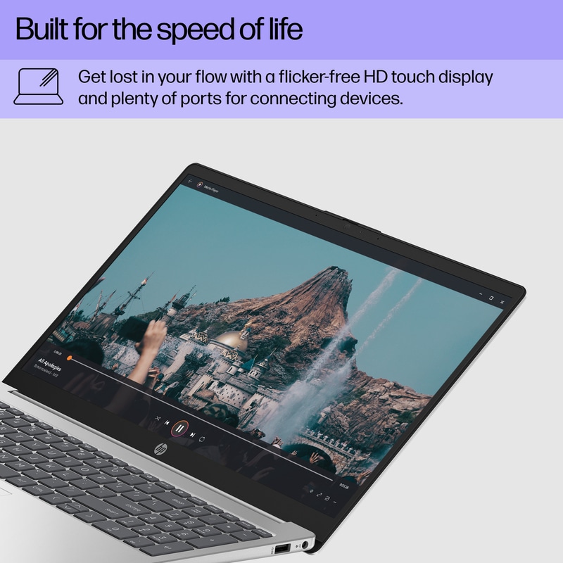 HP Notebook Computer model 8R8J4UA, flicker-free HD touch display with plenty of ports for connecting devices