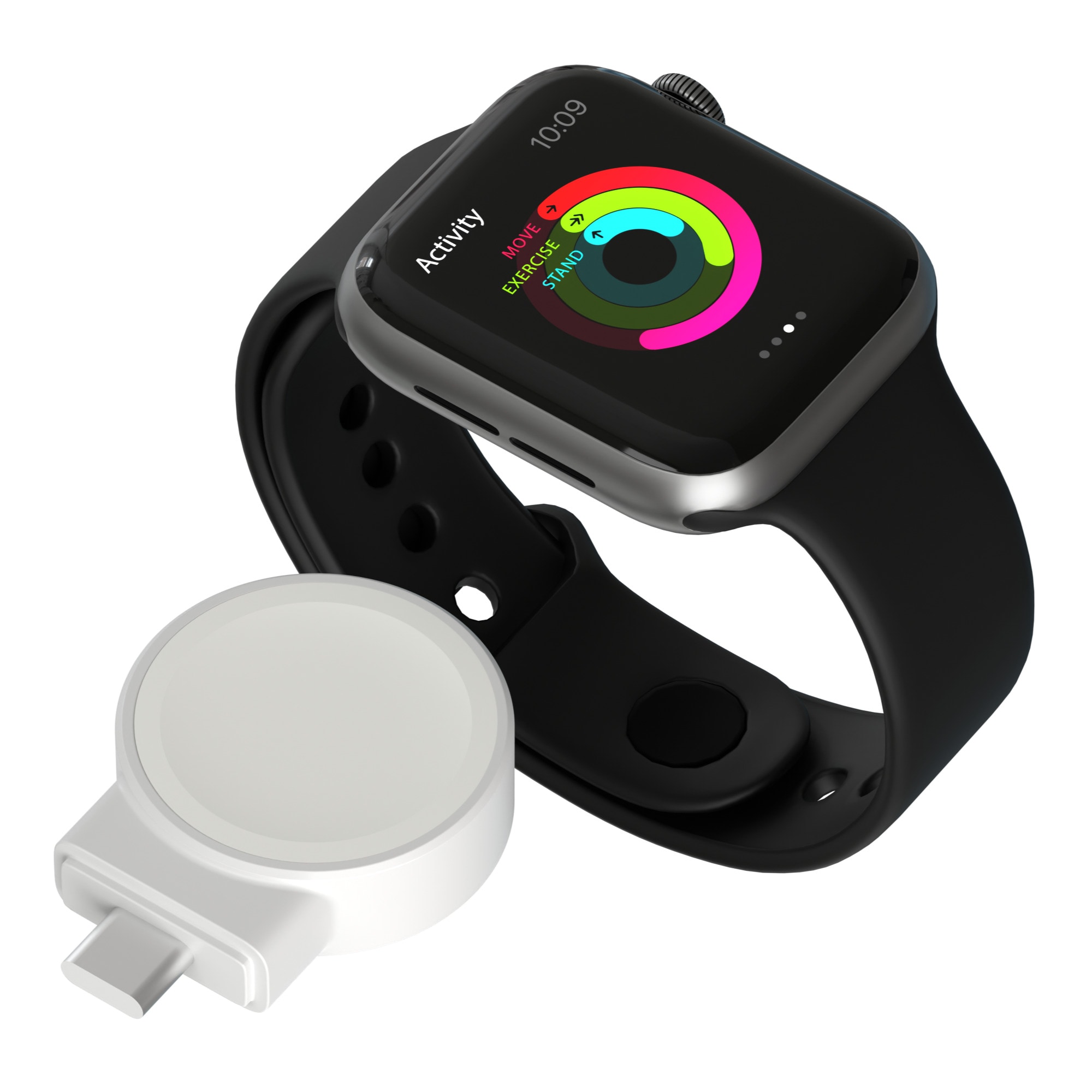 PhoneSuit Apple Watch Connector, shown next to Apple Watch