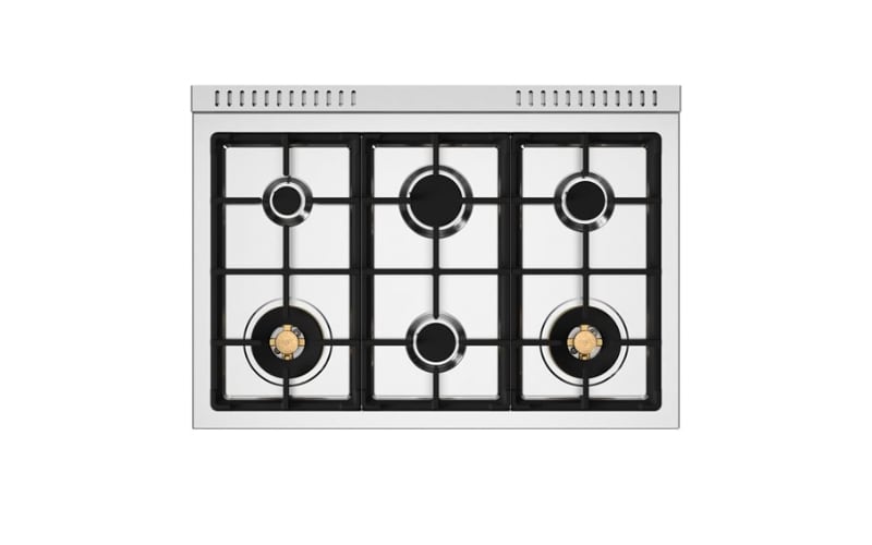 6 sealed gas burners and griddle on Bertazzoni HE366BCGMNET